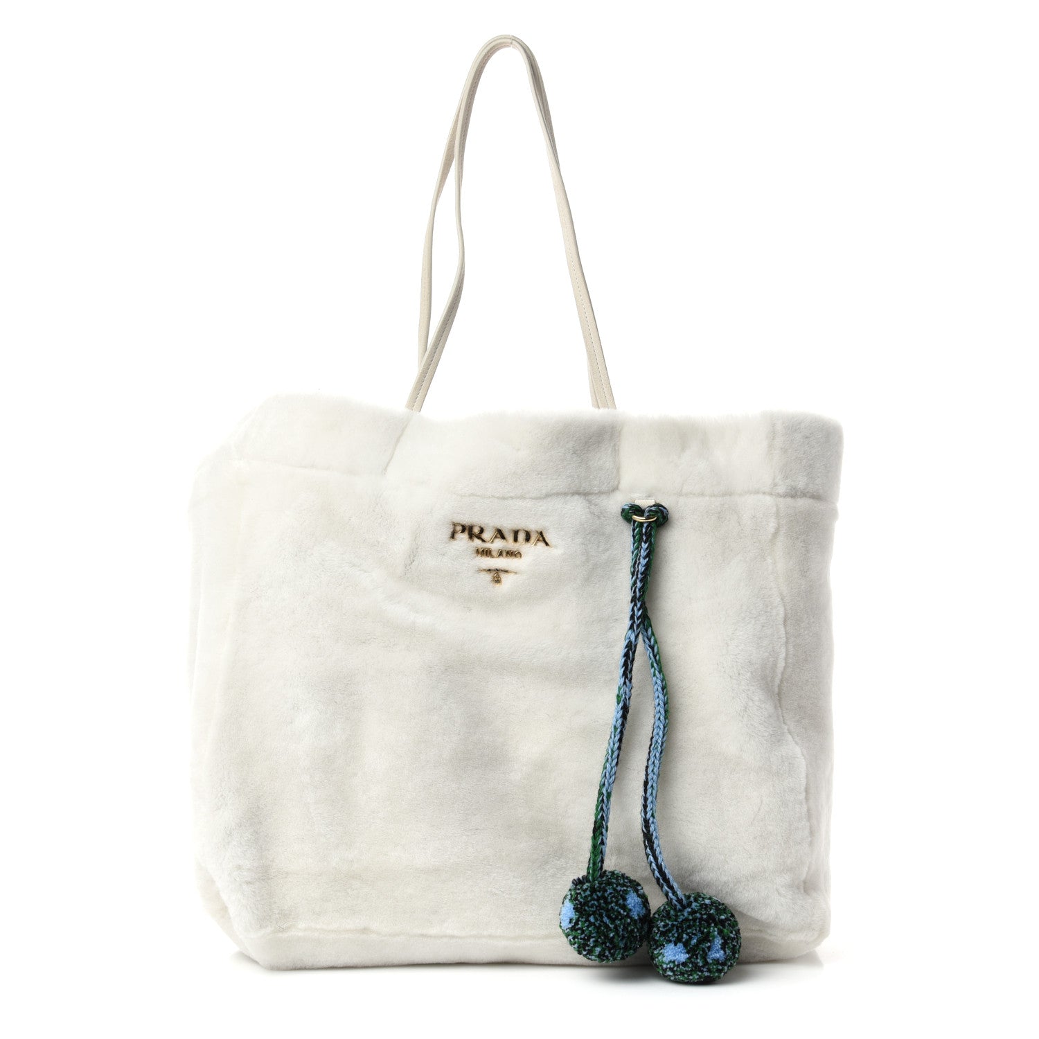 Prada Shearling Saffiano Shoulder Bag White 1 of 10