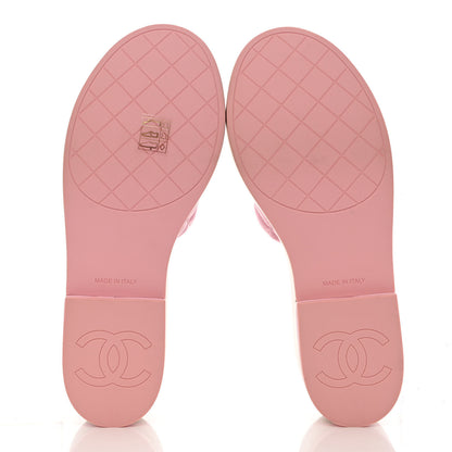 Chanel Lambskin Quilted CC Slip On Platform Sandals 40 Pink 5 of 9
