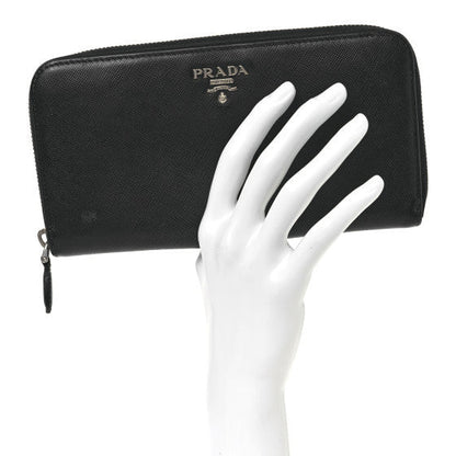 Prada Saffiano Metal Zip Around Wallet Black 2 of 7