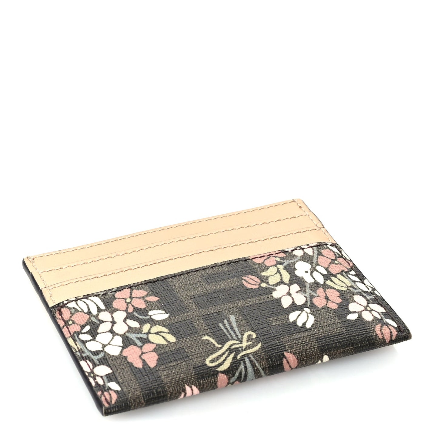Fabric Jacquard FF 1974 Bouquet Print Card Holder Tobacco Brown Multicolour