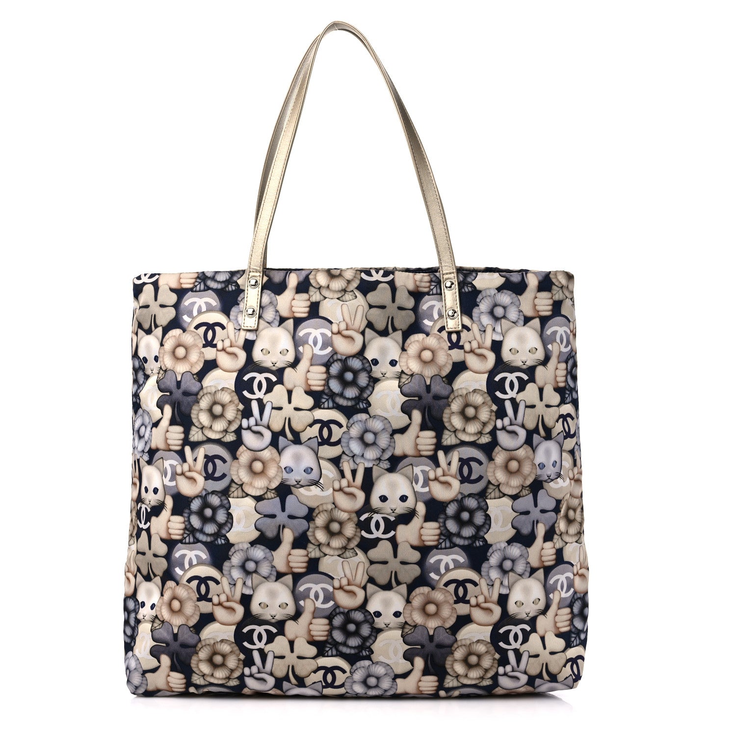 Chanel Nylon Cat Emoticon Tote Navy Gold 1 of 10