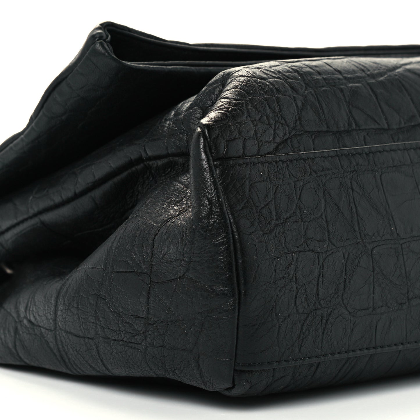 Calfskin Crocodile Embossed Medium West Hollywood Monogram Fold-Over Black