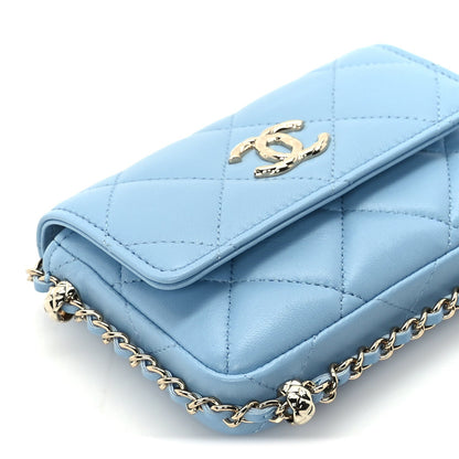 Chanel Lambskin Quilted CC Clutch With Chain Light Blue 9 of 10