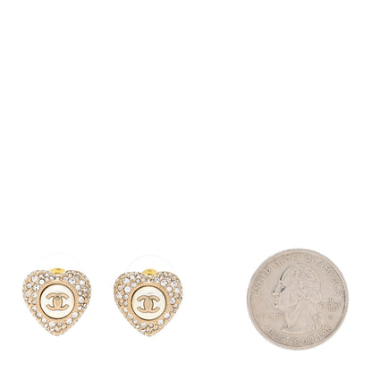 Chanel Pearl Crystal CC Heart Earrings Gold White 2 of 4