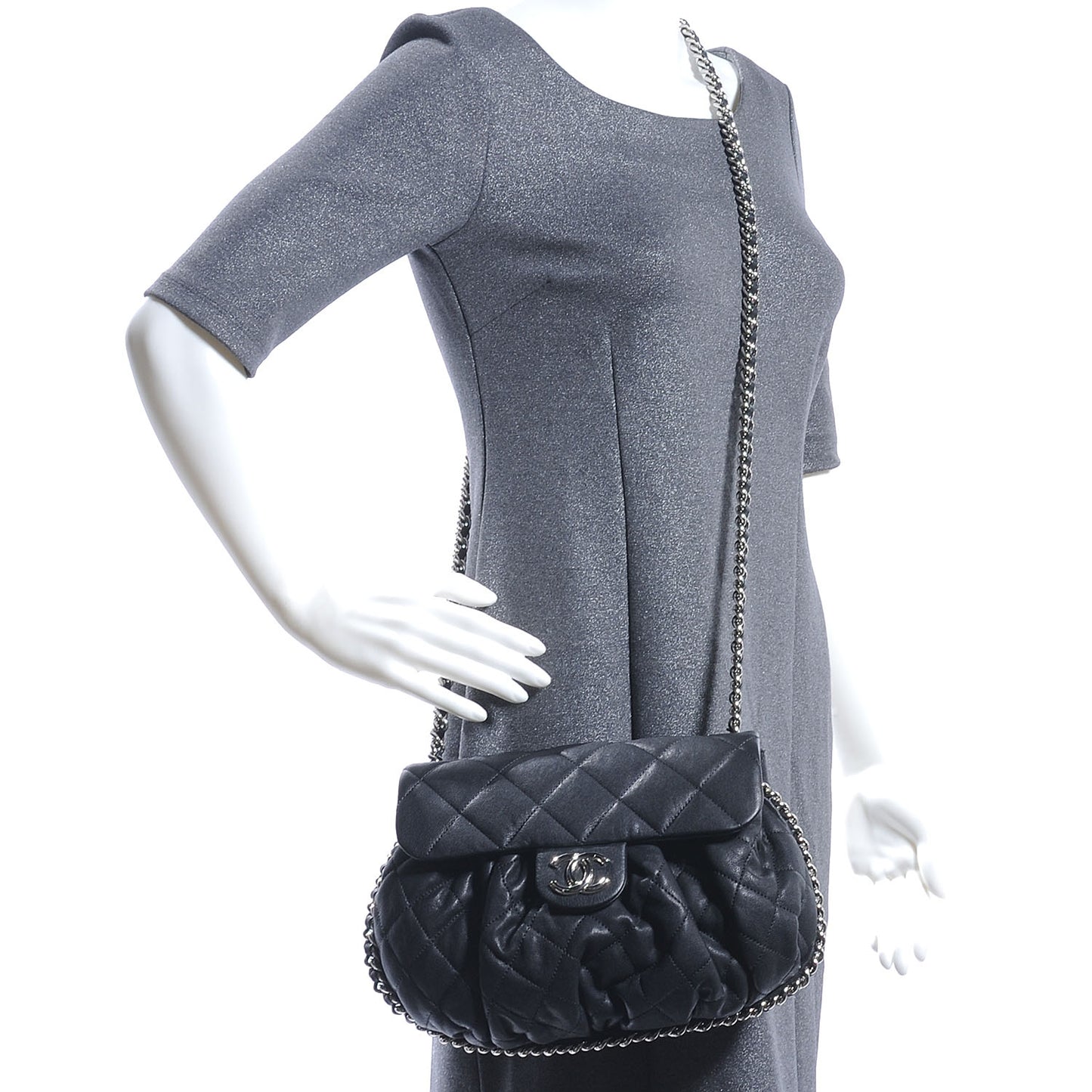 Washed Lambskin Chain Around Medium Messenger Bag Black