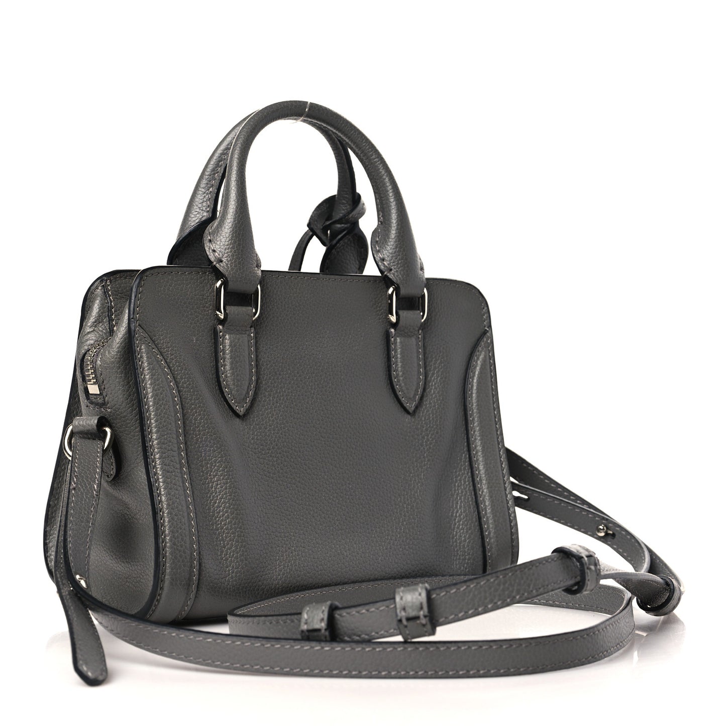Pebbled Calfskin Mini Skull Padlock Zip Around Tote Grey