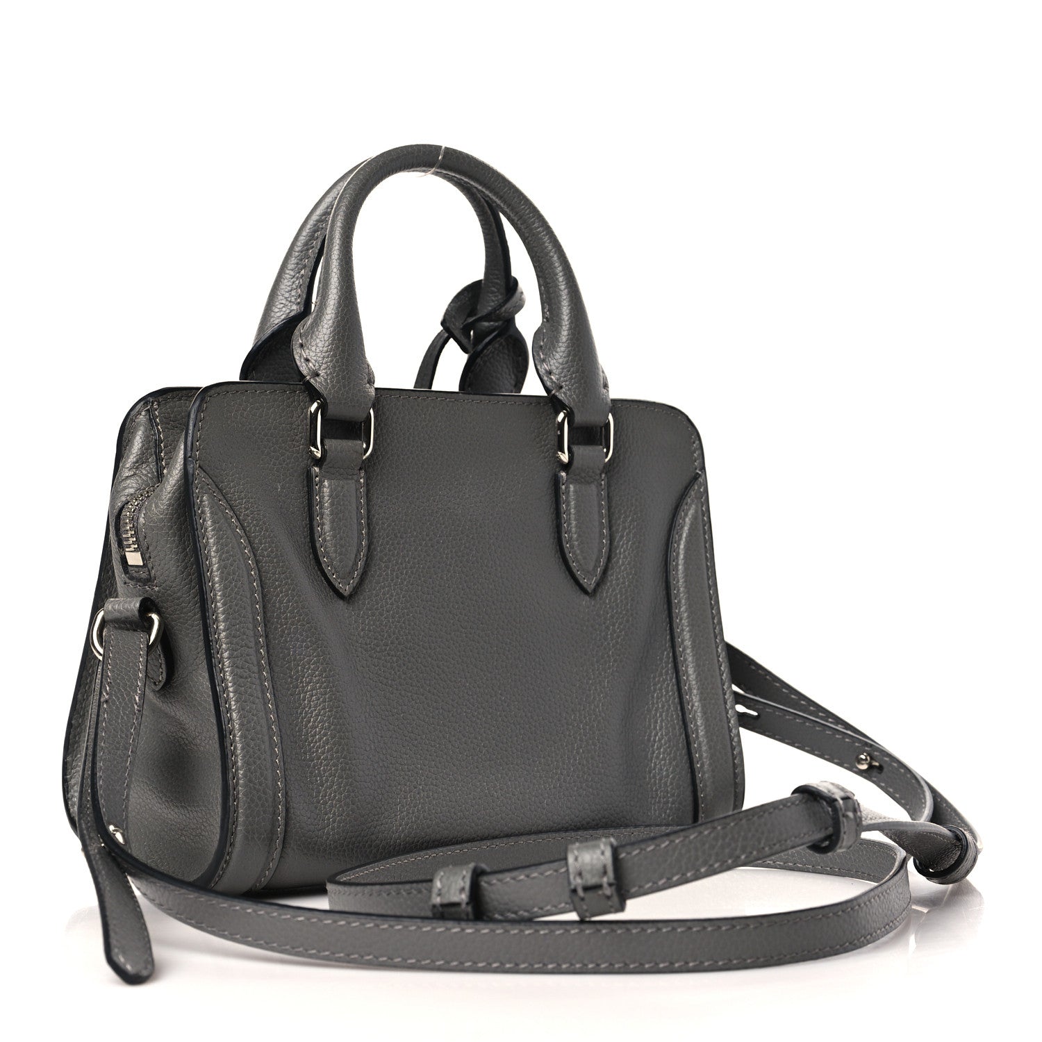 Alexander McQueen Pebbled Calfskin Mini Skull Padlock Zip Around Tote Grey 3 of 8