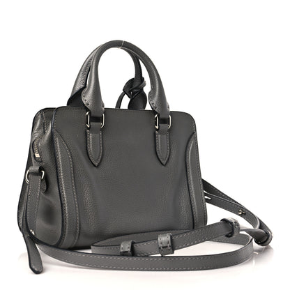 Alexander McQueen Pebbled Calfskin Mini Skull Padlock Zip Around Tote Grey 3 of 8