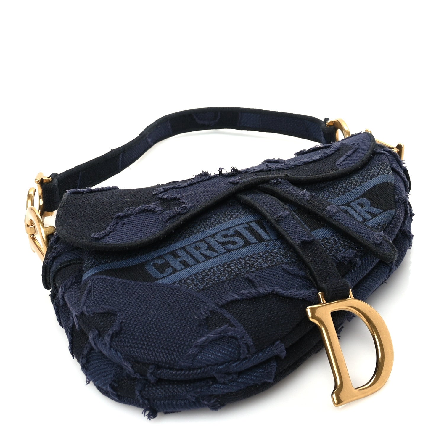 Christian Dior Canvas Embroidered Camouflage Saddle Bag Blue 3 of 8