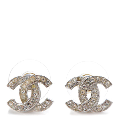 Chanel Crystal Timeless CC Earrings Silver 1 of 7