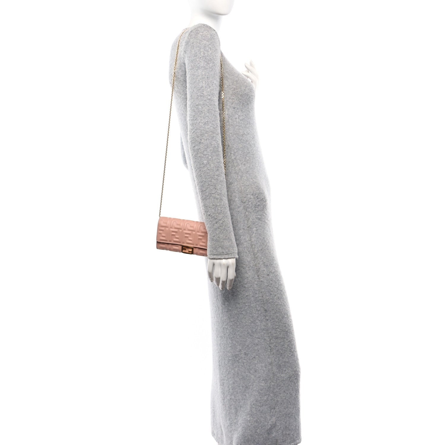 Fendi Nappa Matisse FF Embossed Continental Wallet On Chain Baby Pink 2 of 7