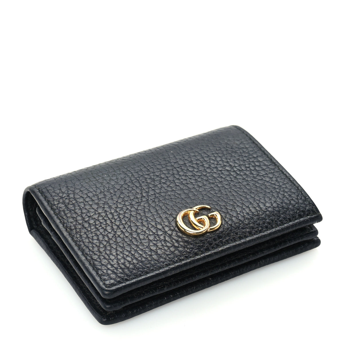 Pebbled Calfskin GG Marmont Card Case Black