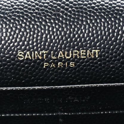 Saint Laurent Grain De Poudre Matelasse Chevron Monogram Envelope Chain Wallet Black 5 of 8