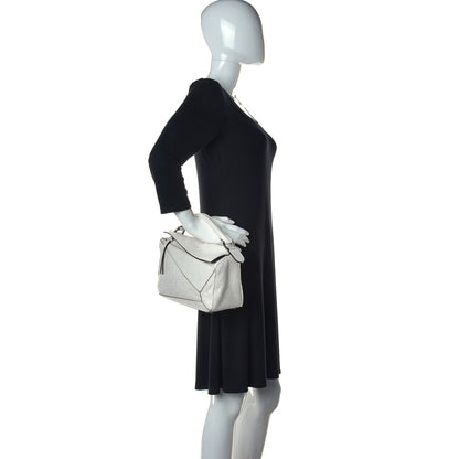 Loewe Calfskin Embossed Small Puzzle Bag White 2 of 12