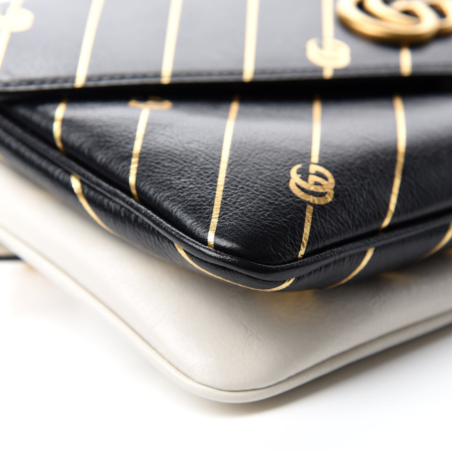 Calfskin Diagonal GG Medium Thiara Double Envelope Shoulder Bag Black White