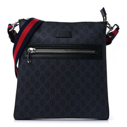 Gucci GG Supreme Monogram Appia Calfskin Web Flat Messenger Bag Black Grey 1 of 8