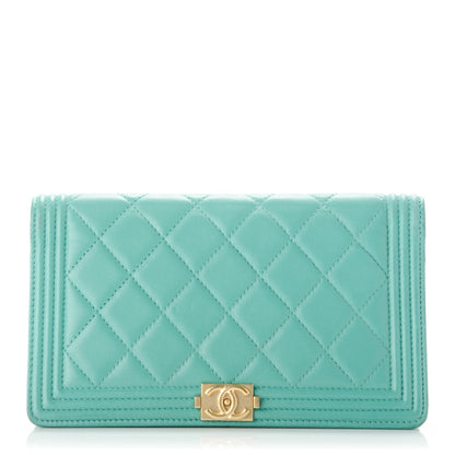 Chanel Lambskin Quilted Boy Yen Wallet Light Green 1 of 8