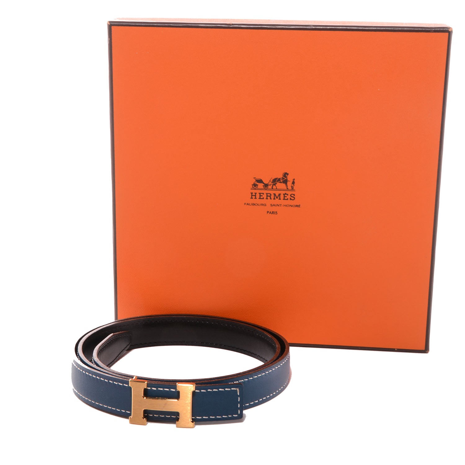 Hermes Swift Box Reversible Brushed Gold Constance 18mm H Belt 70 Bleu Thalassa Black 5 of 6