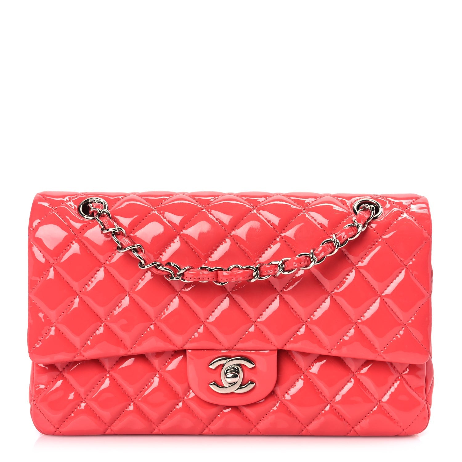 Chanel Patent Calfskin Quilted Medium Double Flap Dark Pink 1 of 9