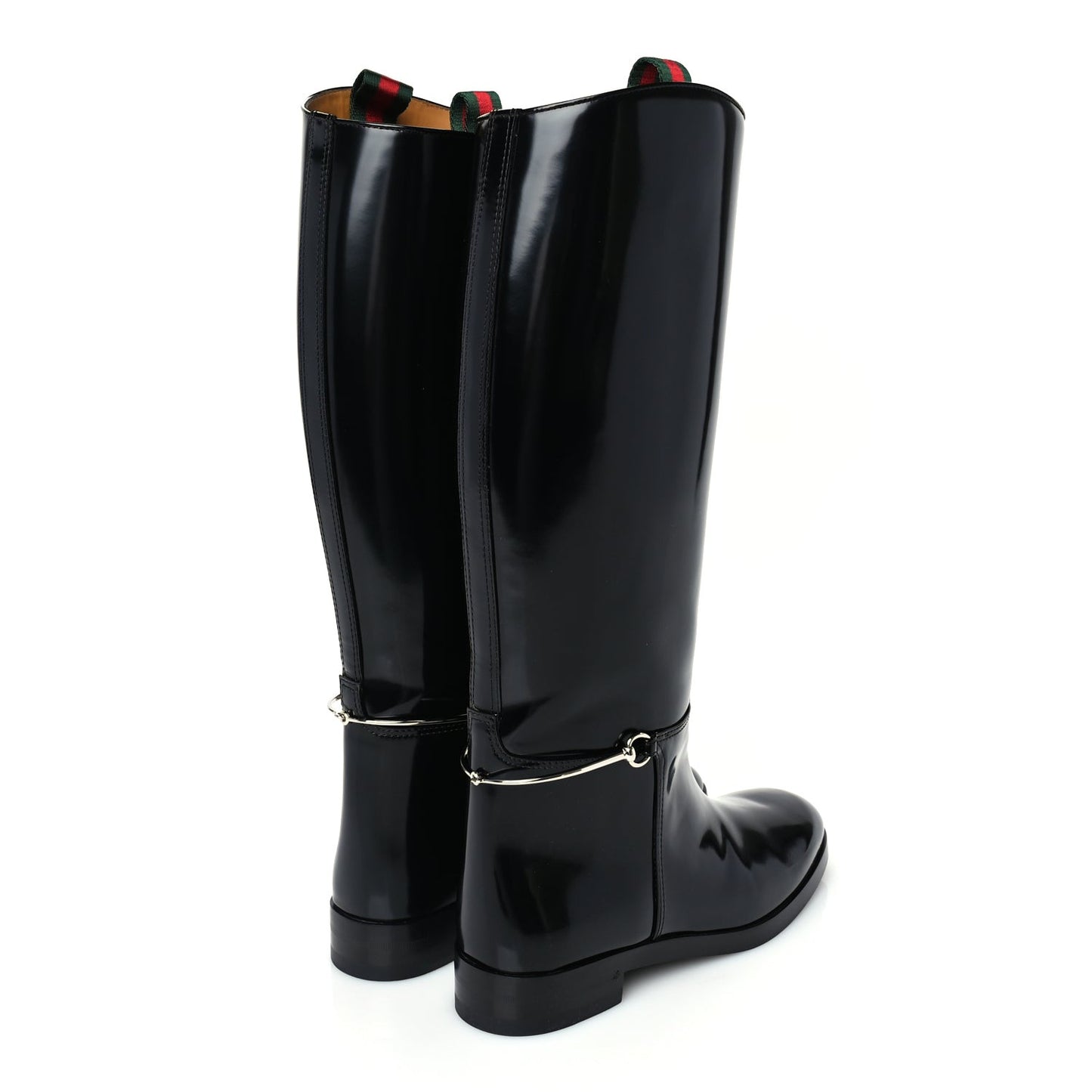 Patent Calfskin Michelangelo Slim Horsebit Riding Boots 37.5 Black