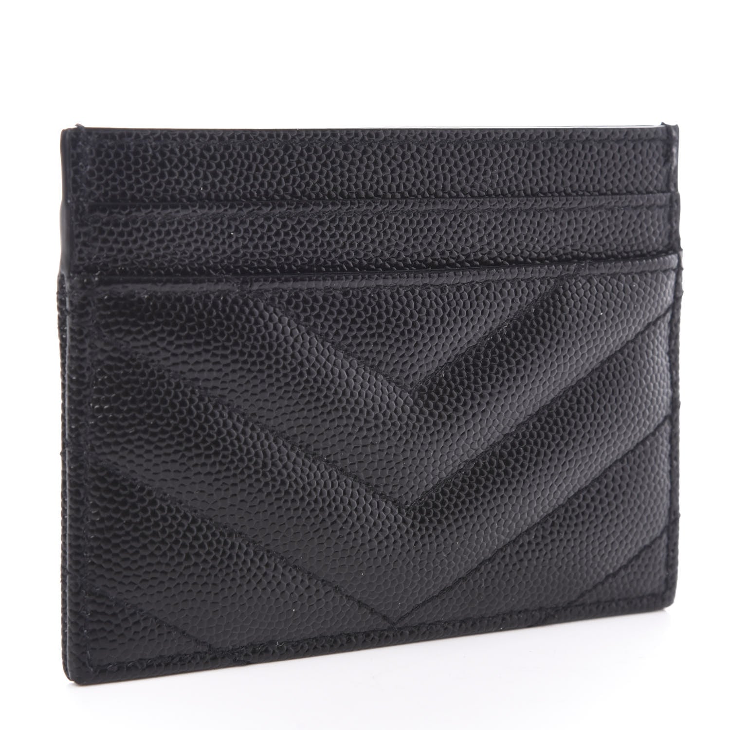 Saint Laurent Grain De Poudre Matelasse Chevron Monogram Credit Card Case Black 3 of 7