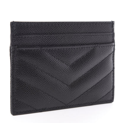 Saint Laurent Grain De Poudre Matelasse Chevron Monogram Credit Card Case Black 3 of 7