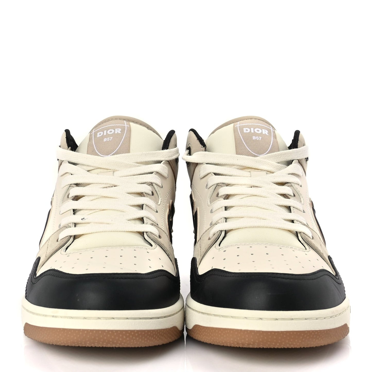 Smooth Calfskin Mens B57 Dribble Mid Top Sneaker 43 Beige Black