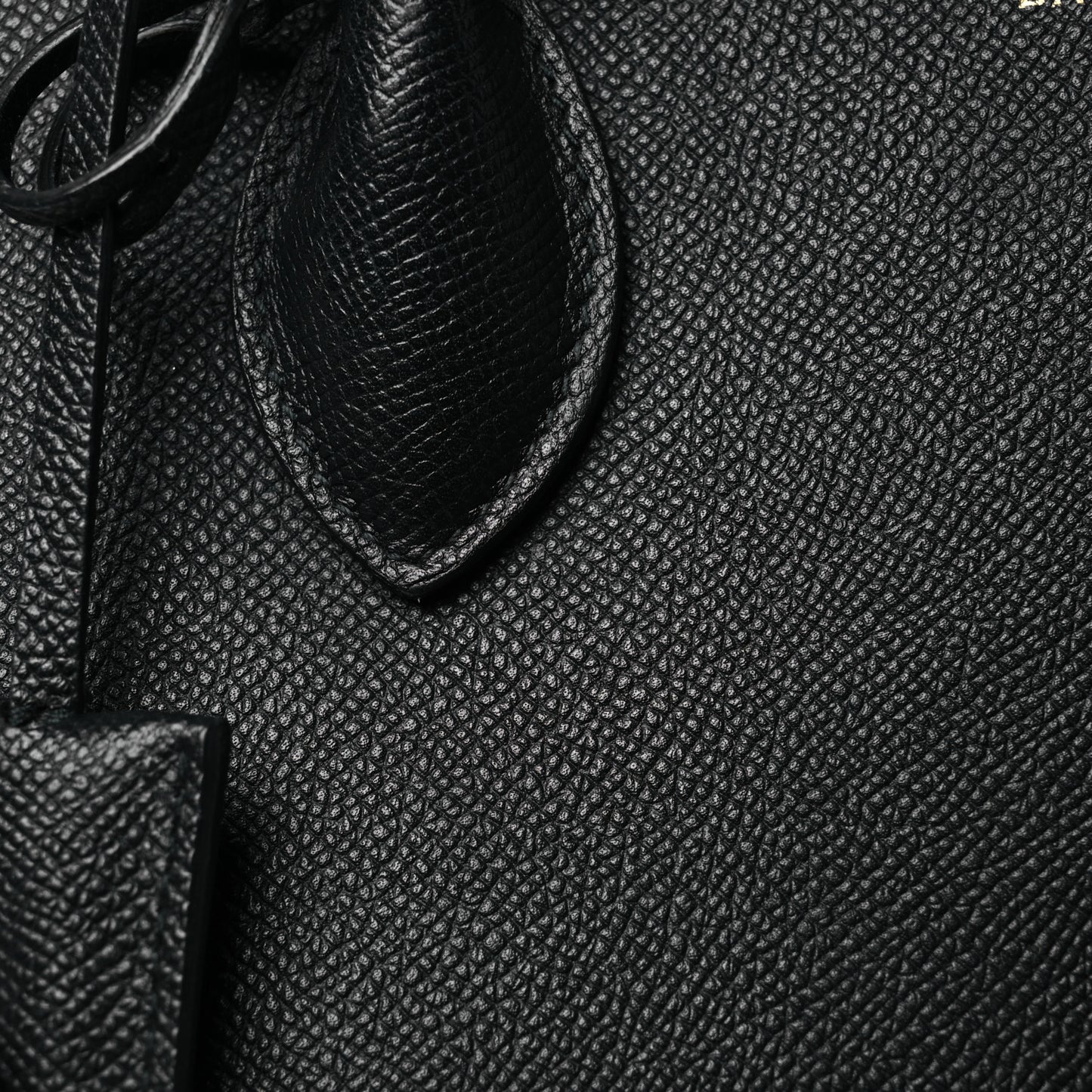Signature Grained Calfskin Logo M Ville Top Handle Bag Black