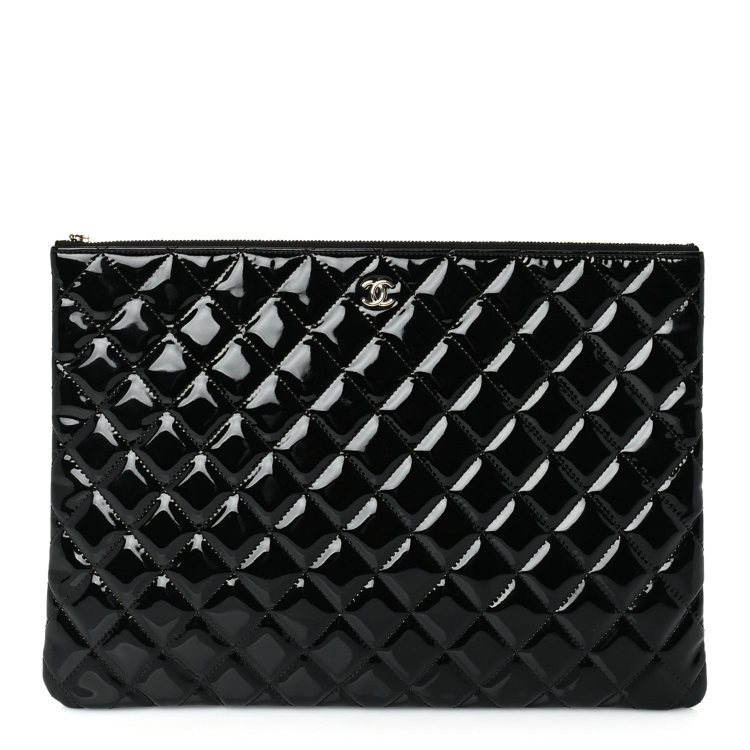Chanel Patent Calfskin Quilted Large Zip Pouch Black 1 of 8