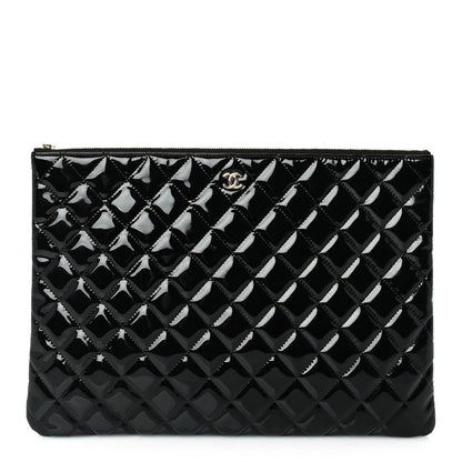 Chanel Patent Calfskin Quilted Large Zip Pouch Black 1 of 8