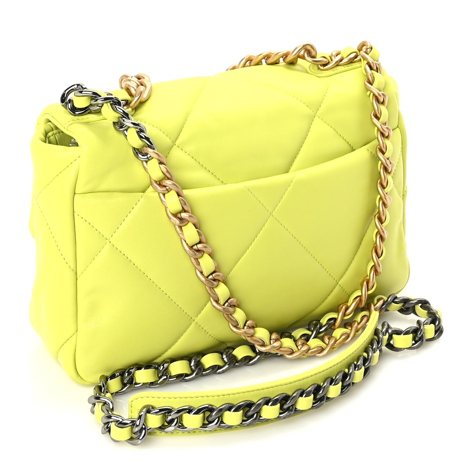 Chanel Shiny Lambskin Quilted Medium  19 Flap  Neon Yellow 2 of 10