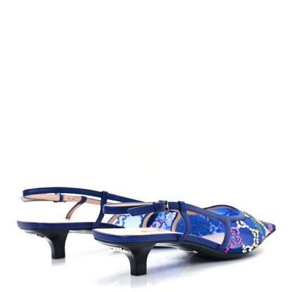 Gucci Tela Retino Nappa Charlotte Crystal GG Monogram Square G 35mm Slingback Pumps 35.5 Splash Net Blue Witch 5 of 7