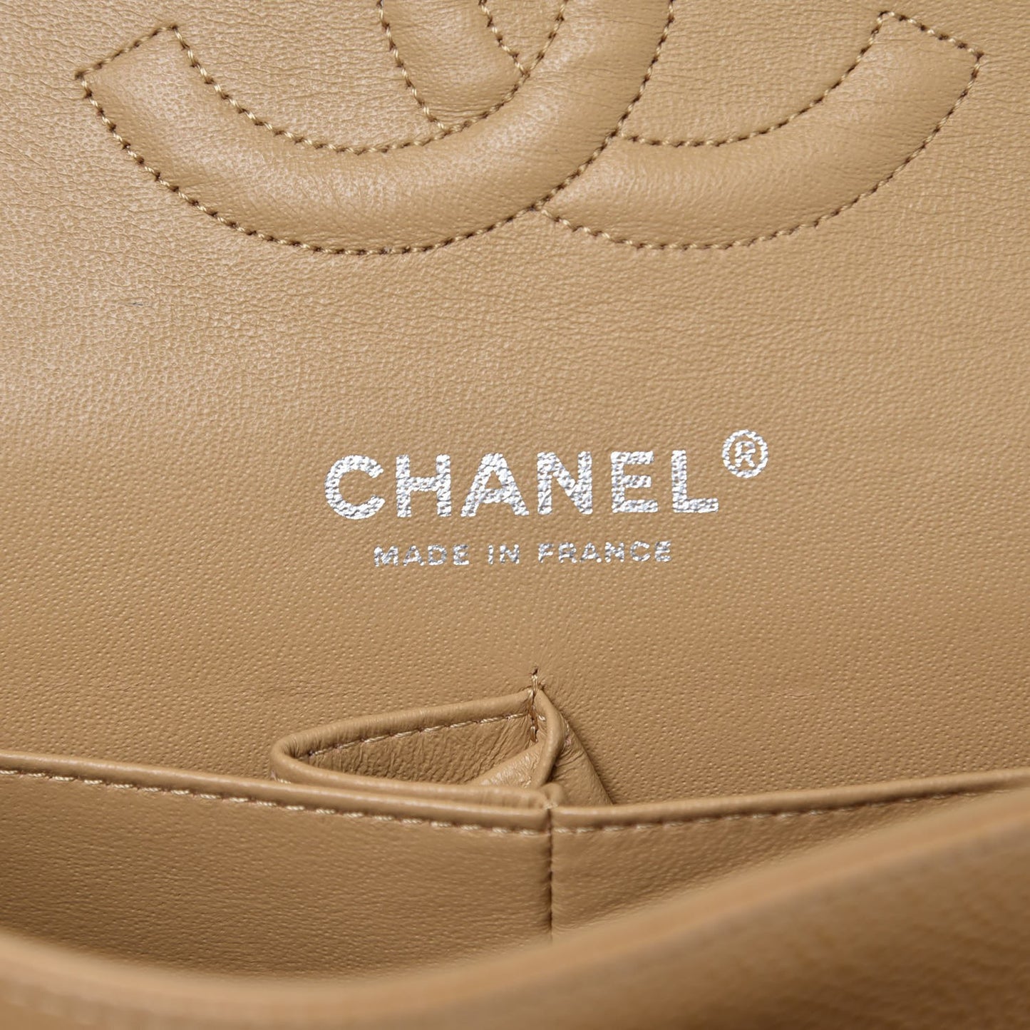 Caviar Quilted Medium Double Flap Beige