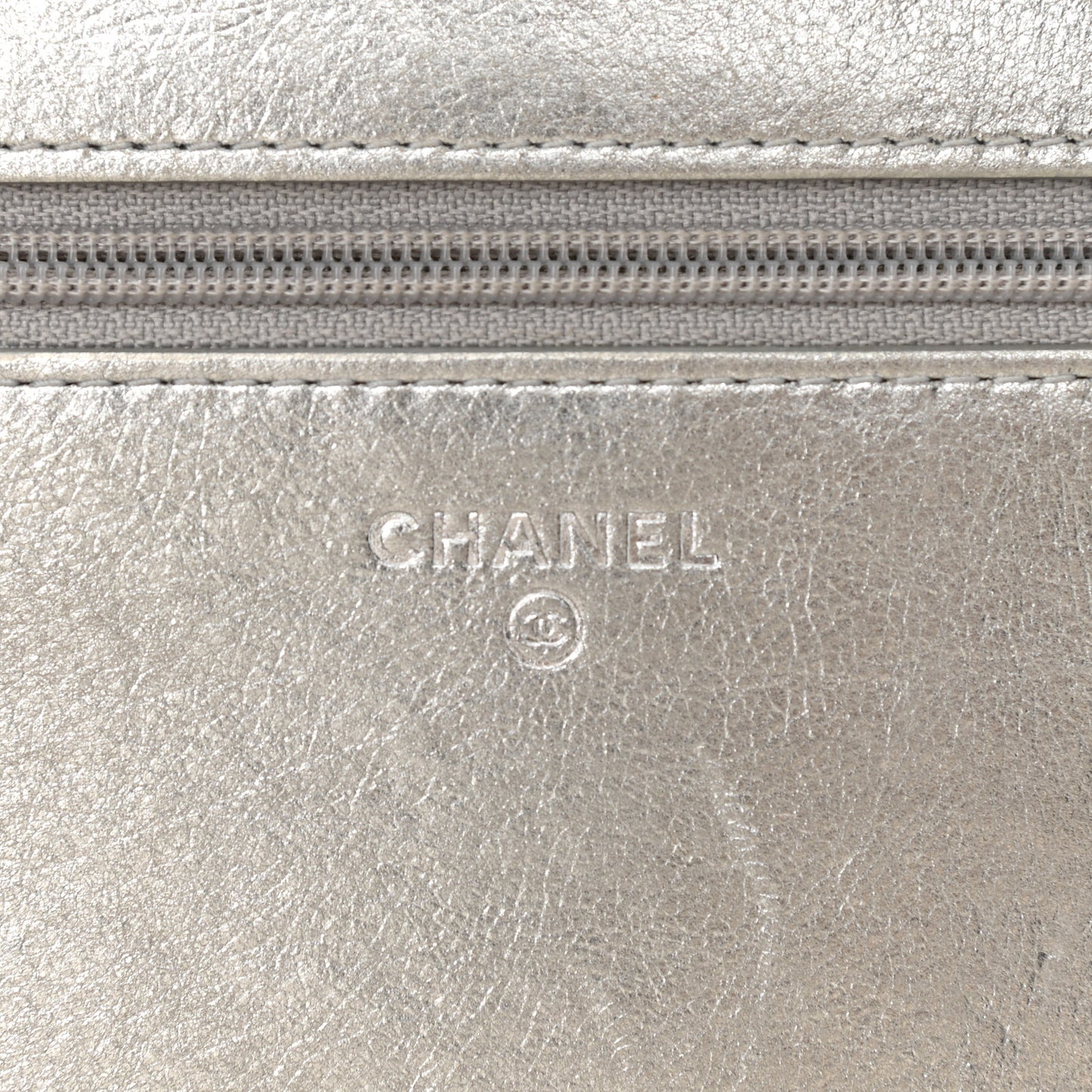 Metallic Lambskin Wallet on Chain WOC Silver
