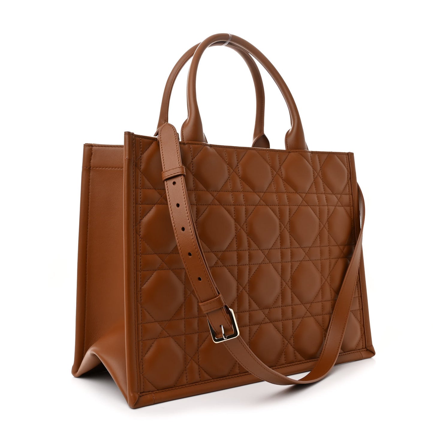 Calfskin Macro Cannage Medium Book Tote Golden Saddle