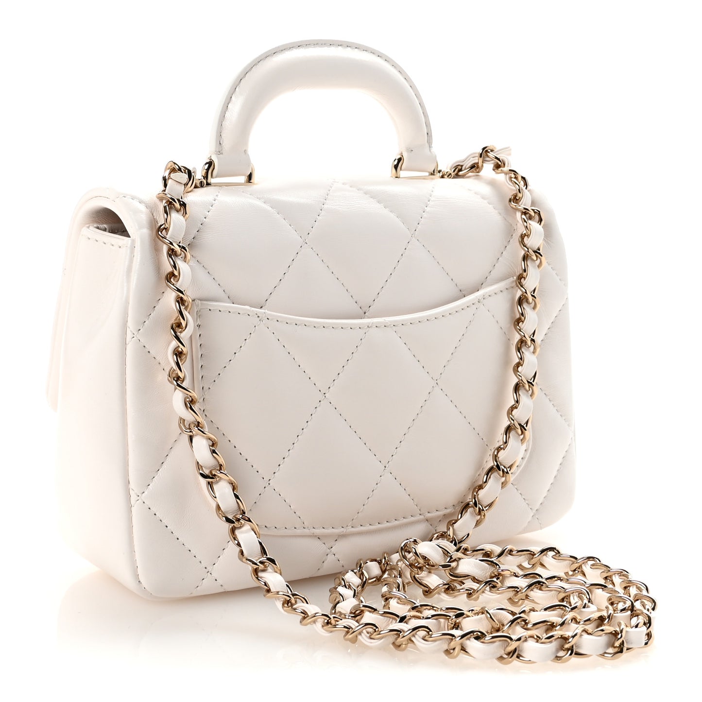 Shiny Lambskin Quilted Mini Coco Trip Flap Bag White