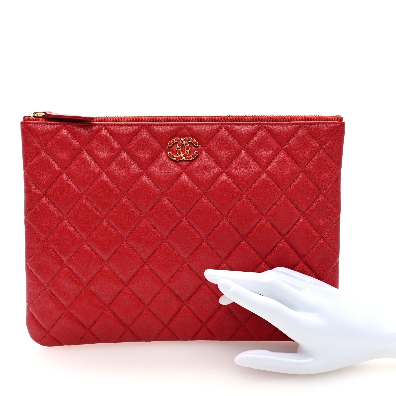 Chanel Lambskin Quilted 19 Medium Cosmetic Case Red 2 of 7