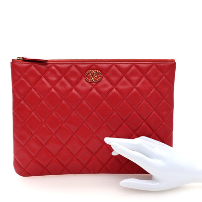 Chanel Lambskin Quilted 19 Medium Cosmetic Case Red 2 of 7