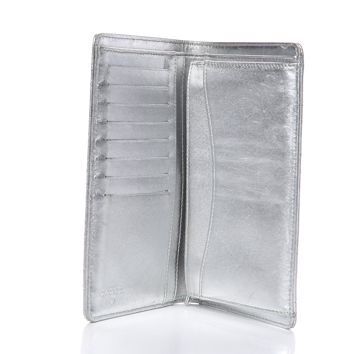 Chanel Metallic Calfskin Quilted Yen Wallet Dark Silver 5 of 13