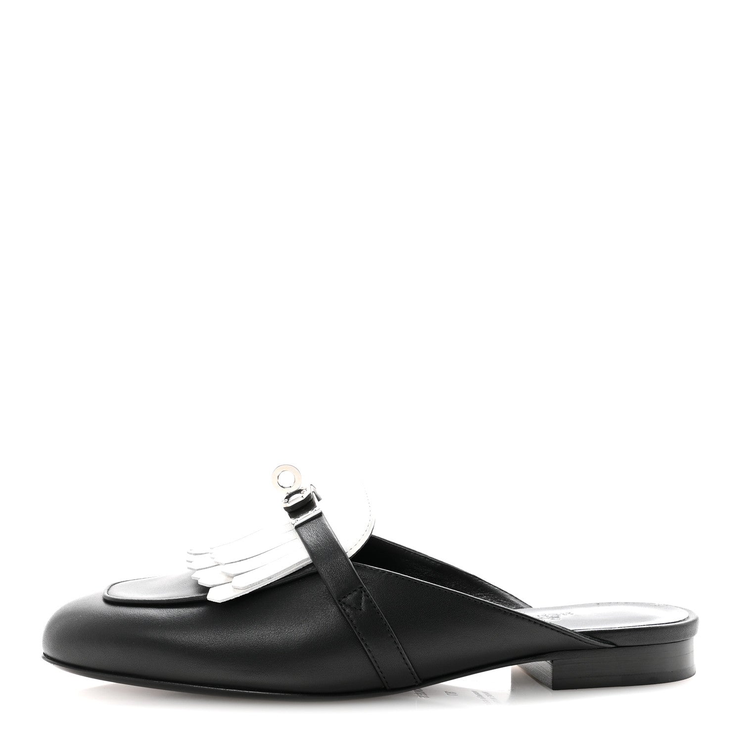 Hermes Calfskin Fringe Oz Mules 37 Black White 1 of 10