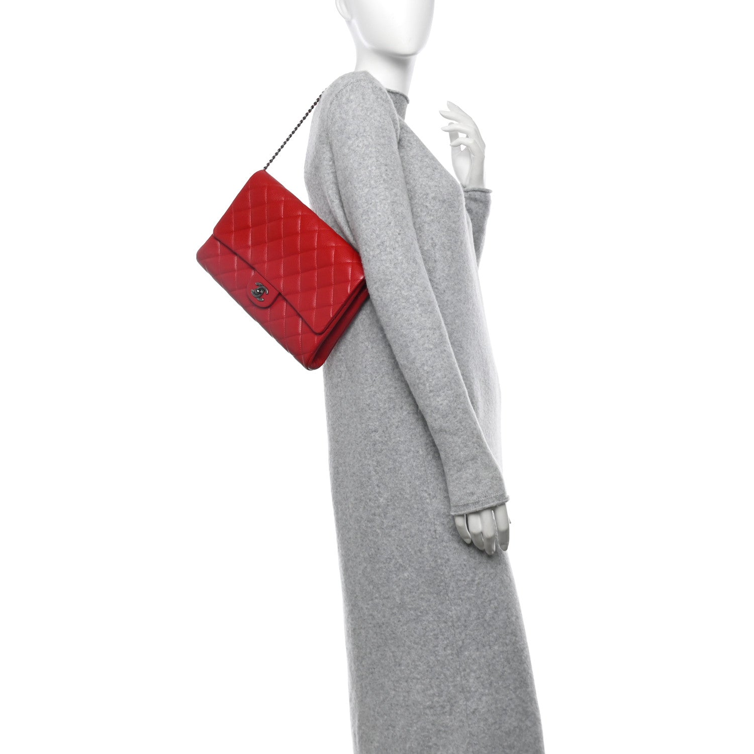 Chanel Caviar Quilted Clutch With Chain Flap Red 2 of 10