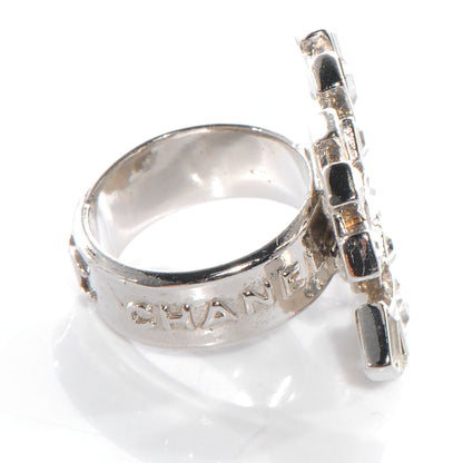 Chanel Crystal Baguette CC Logo Ring 6.5 Silver 3 of 6