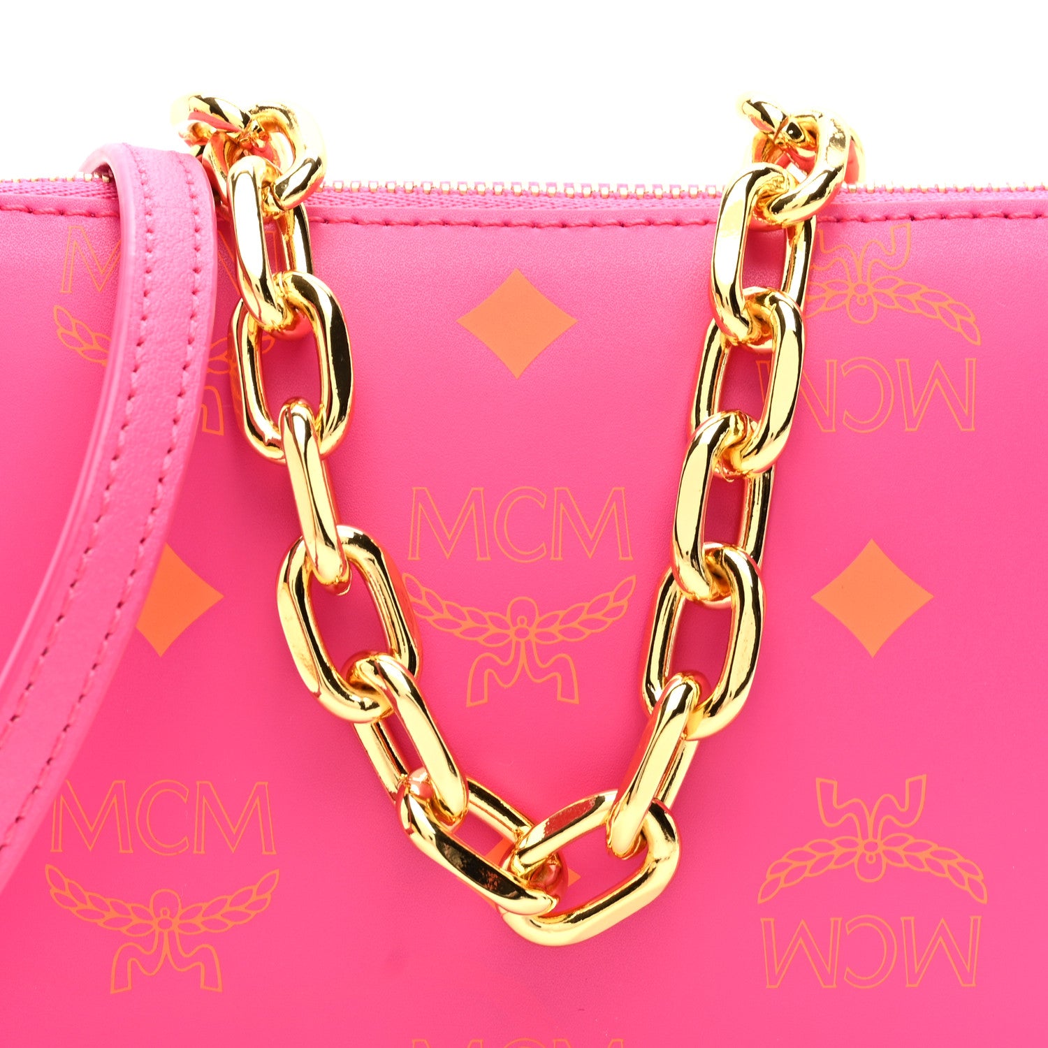 MCM Calfskin Color Splash Mini Pouch on Chain Pink 7 of 9
