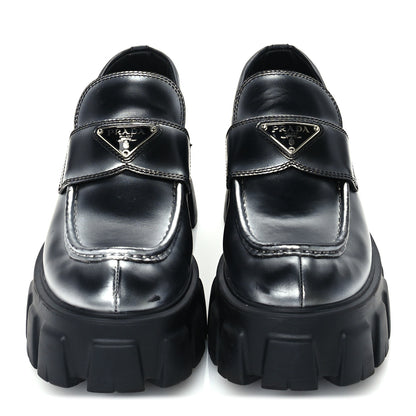 Prada Spazzolato Triangle Logo Monolith Pointy 55mm Loafers 38.5 Silver Black 3 of 8