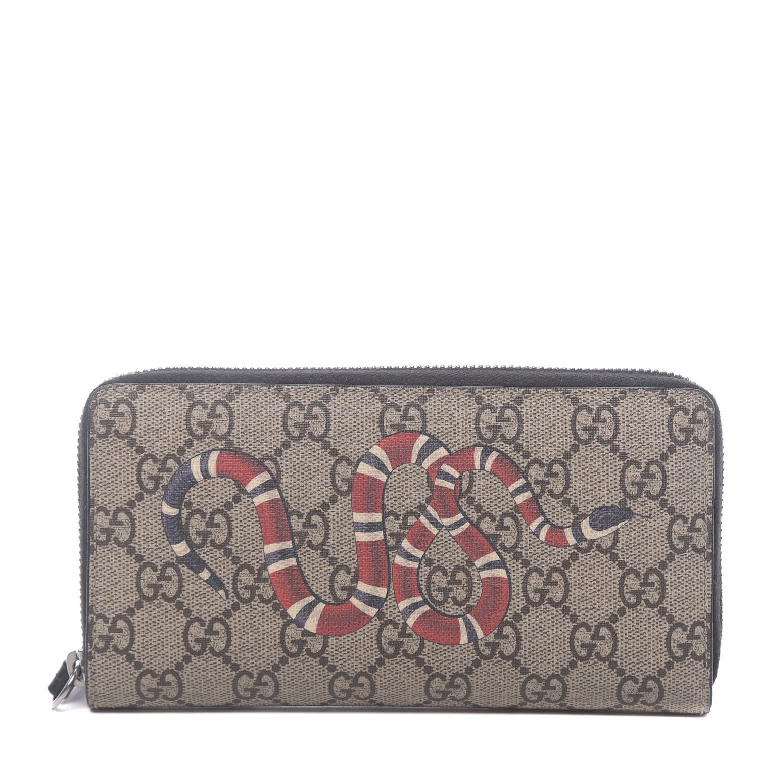 Gucci GG Supreme Monogram Kingsnake Zip Around Wallet Black 1 of 7