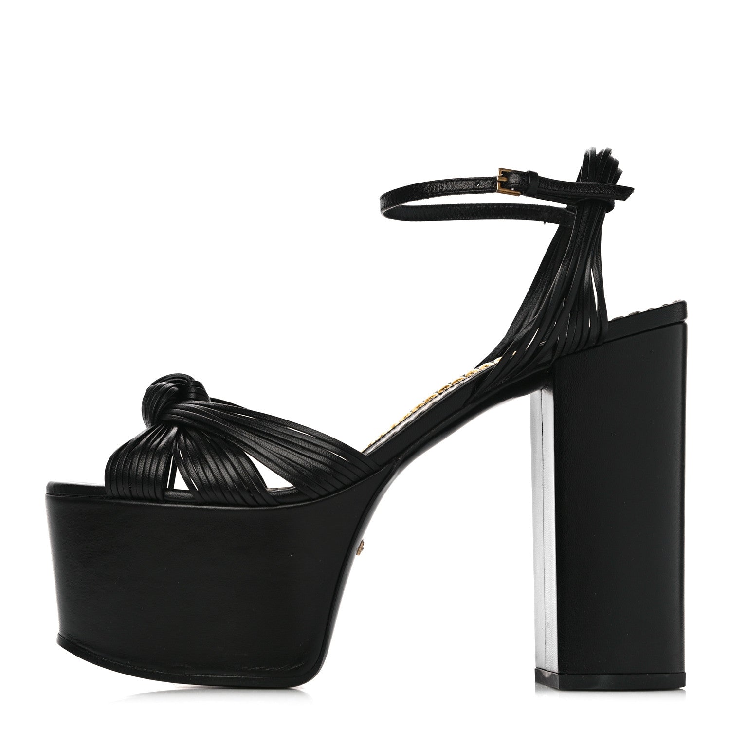 Gucci Malaga Kid Crawford Knotted Strap Platform Sandals 38.5 Black 1 of 12