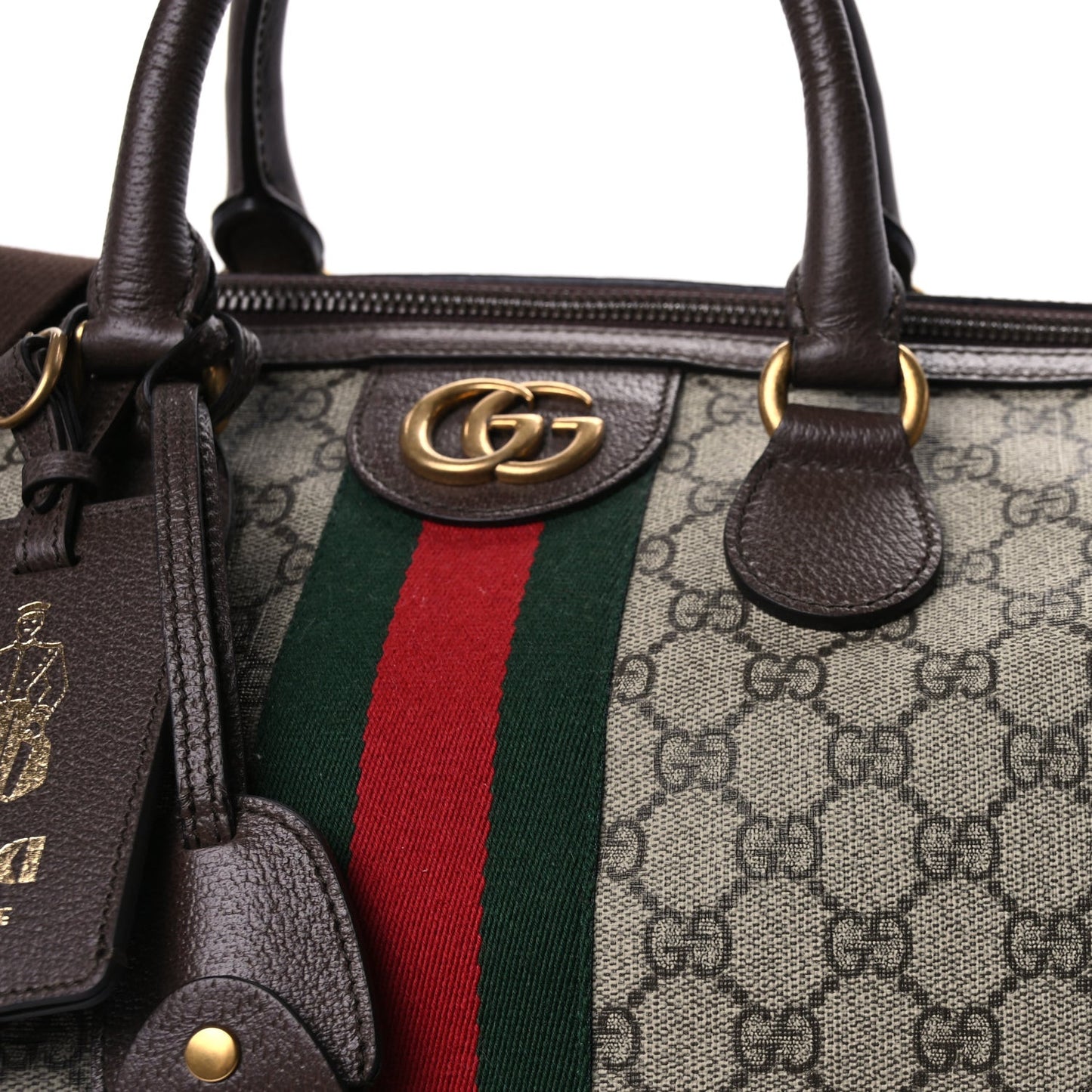 GG Supreme Monogram Textured Dollar Calfskin Web Medium Ophidia Carry-On Duffle Bag Beige Ebony New Acero