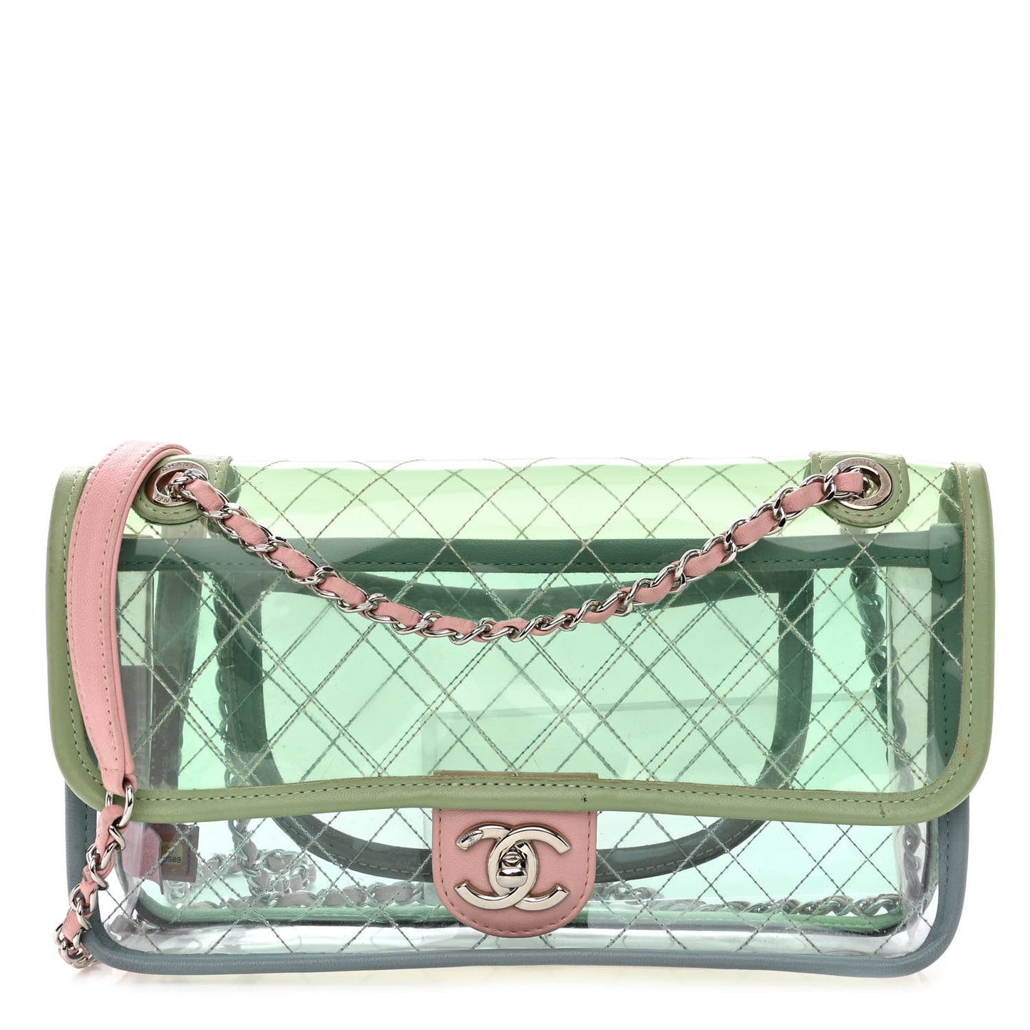 Lambskin PVC Quilted Medium Coco Splash Flap Blue Green
