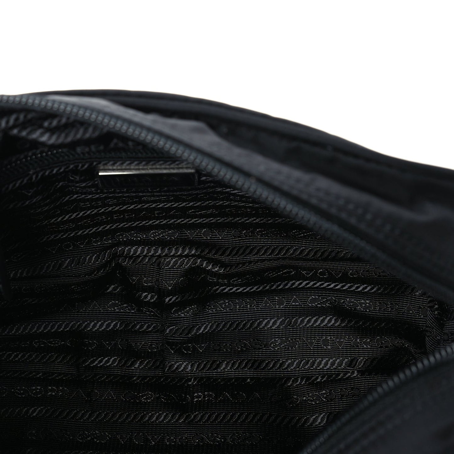Re-Nylon Vela Saffiano Pocket Double Zip Shoulder Bag  Black