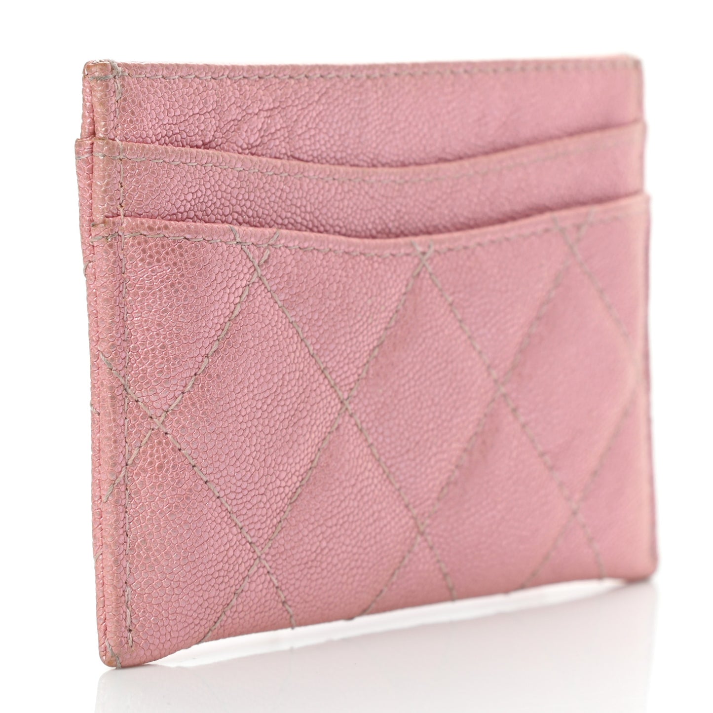 Iridescent Caviar Quilted Card Holder Pink